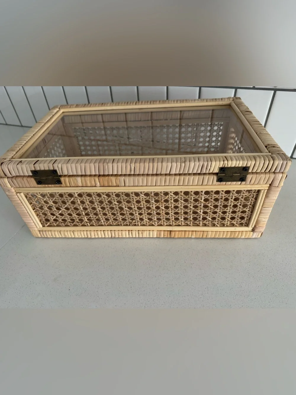 Woven Rattan Glass Top Storage Box - Natural
